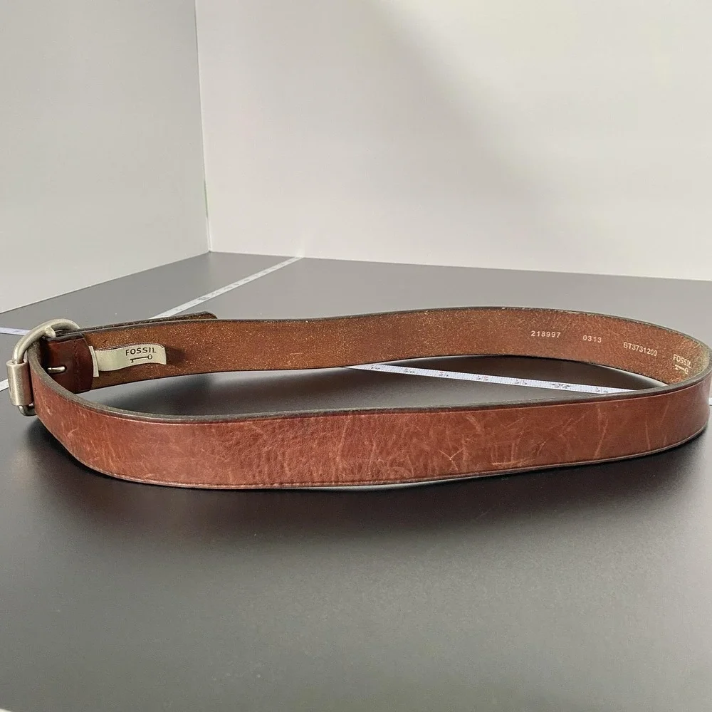 Fossil‎ Belt Mens Large Brown Leather Dress Silver Buckle Casual Classic